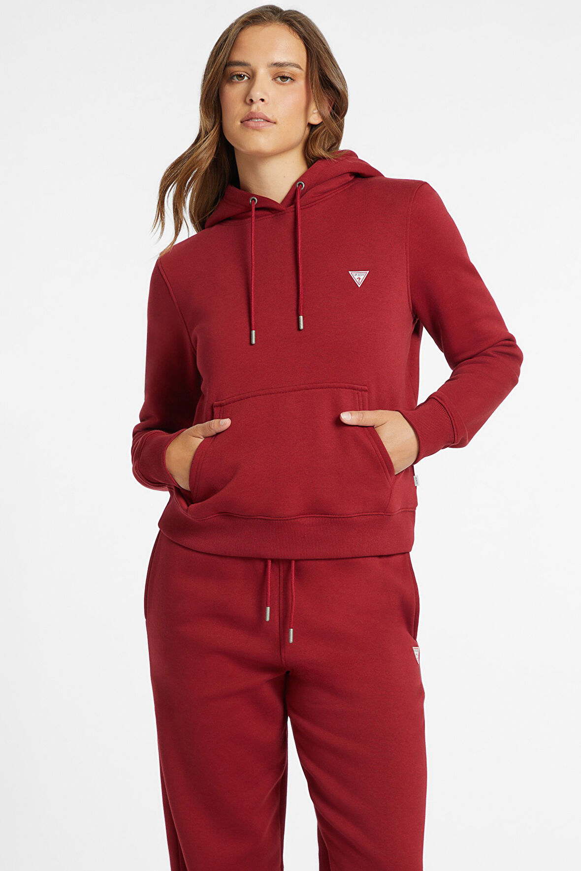 Kadın Mini Patch Kapüşonlu Sweatshirt - Kırmızı | M
