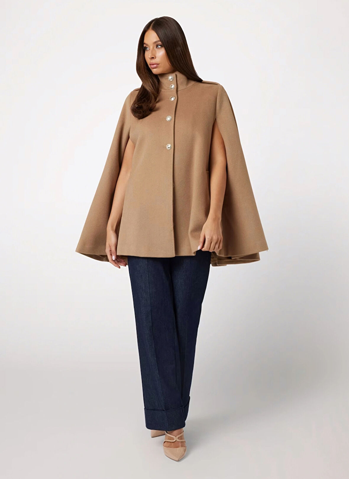 Guess Kahve Kadın Kaban MARLENE CAPE - SOFT MIXED WOOL