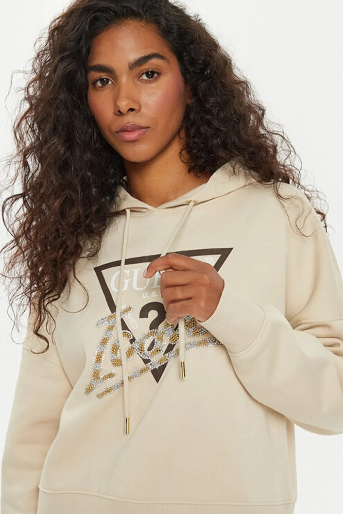 Kadın HOODED ICON SWEATSHI Sweatshirt - Bej  | L