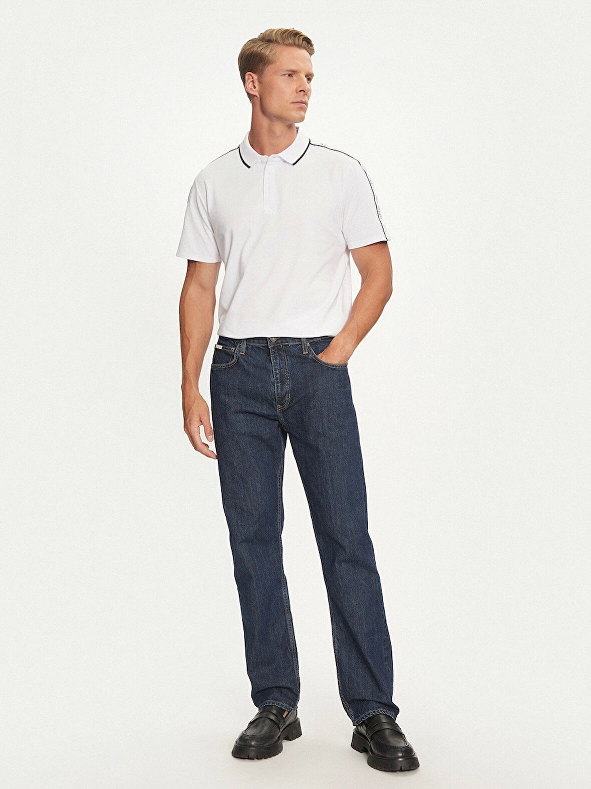 Guess Erkek Beyaz Quattro G Şeritli Polo Tişört