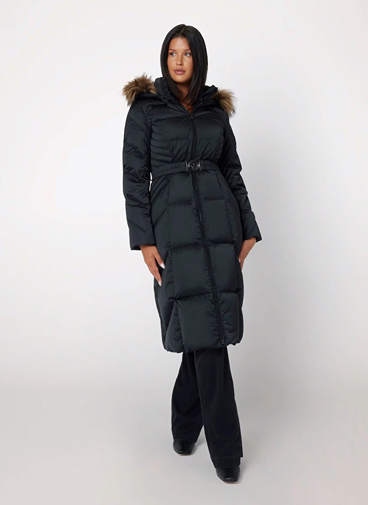 Guess Siyah Kadın Mont NEW OLGA LONG REAL D - RECYCLE SLEE