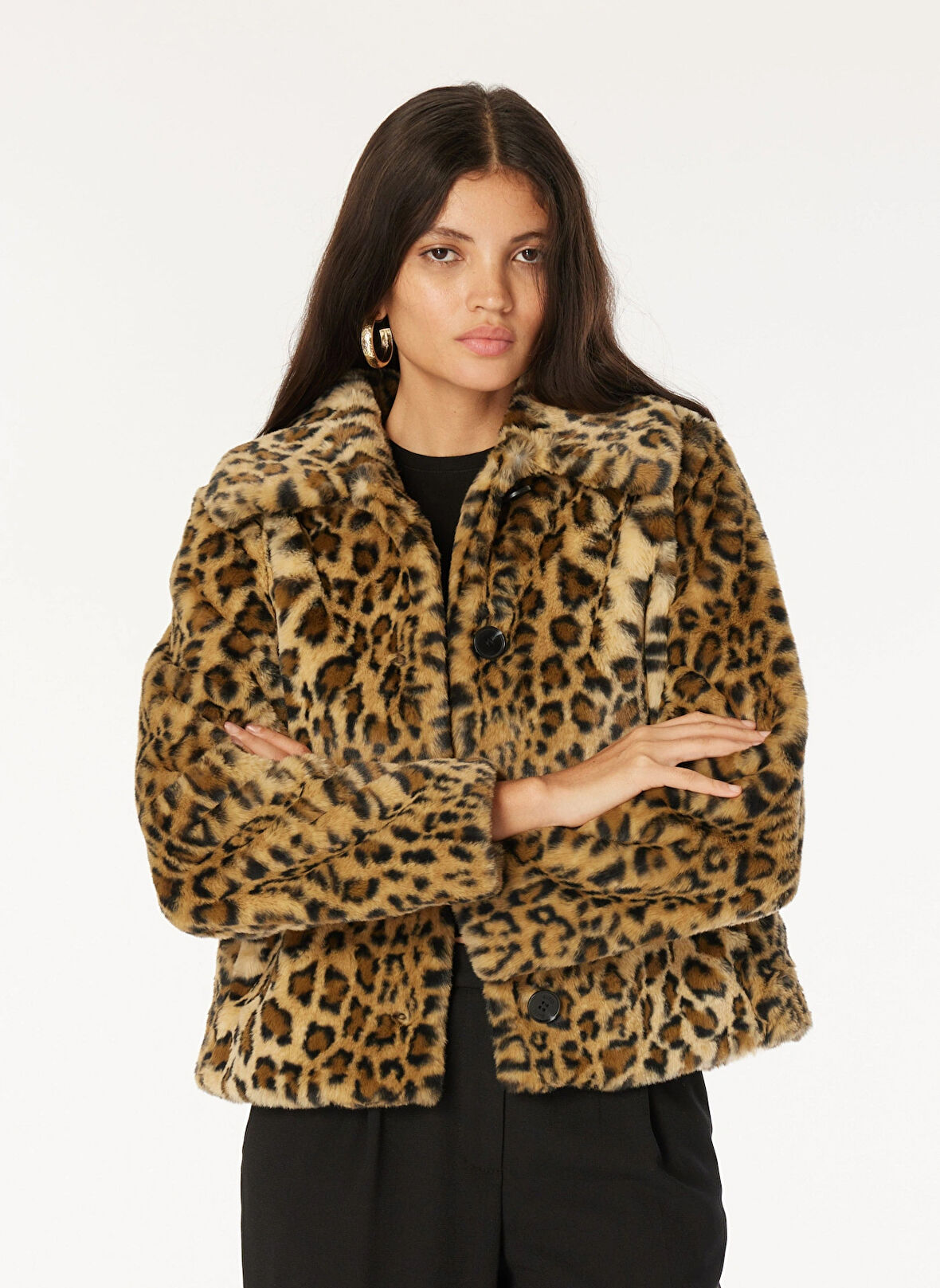 Çok Renkli Kadın Normal Kalıp Desenli Palto CECILE PRINT LEOPARD - POLY PRINT L