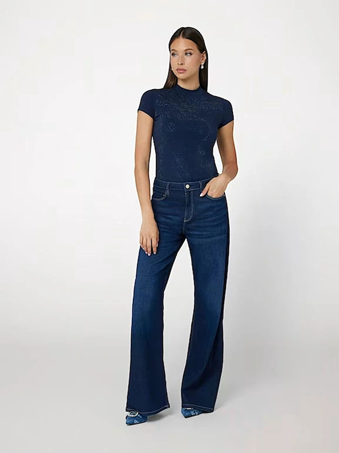 Guess Mock Kadın Mavi Slim Fit T-Shirt W4BI26J1314-G77G