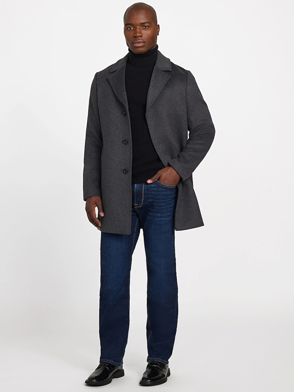 Guess Melton Erkek Siyah Yün Karışımlı Kaban M4BL3SWGJ82-DWHT