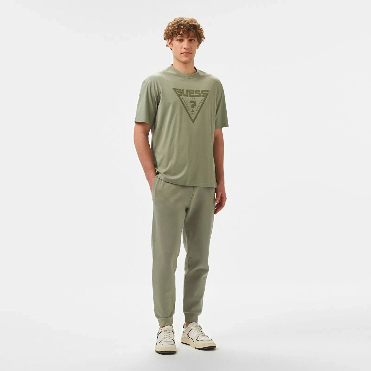Guess Erkek Yeşil Logolu T-Shirt