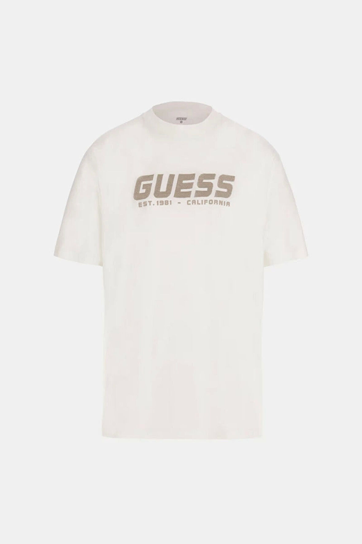 Guess Erkek Beyaz Logolu Nakış İşlemeli T-Shirt