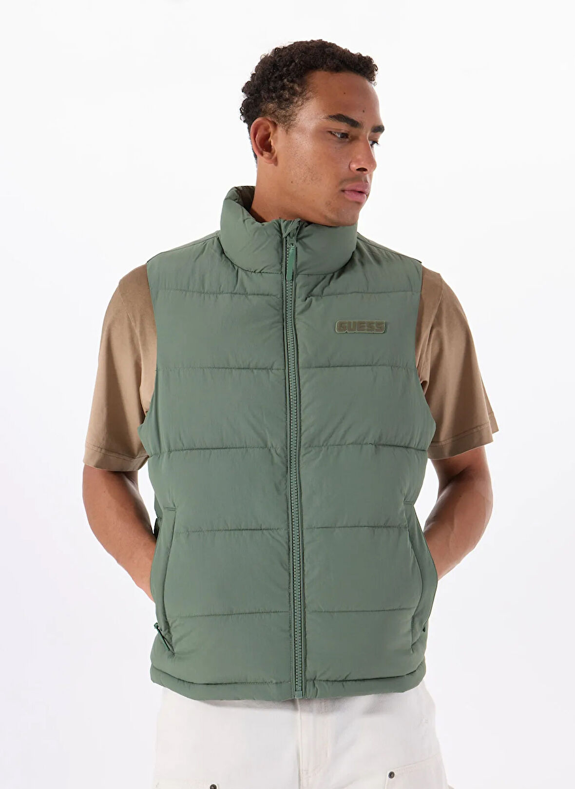 Guess Z5RL00WGTN0G8AW ROHAN QUILTED VEST Yeşil Standart Desenli Erkek Yelek