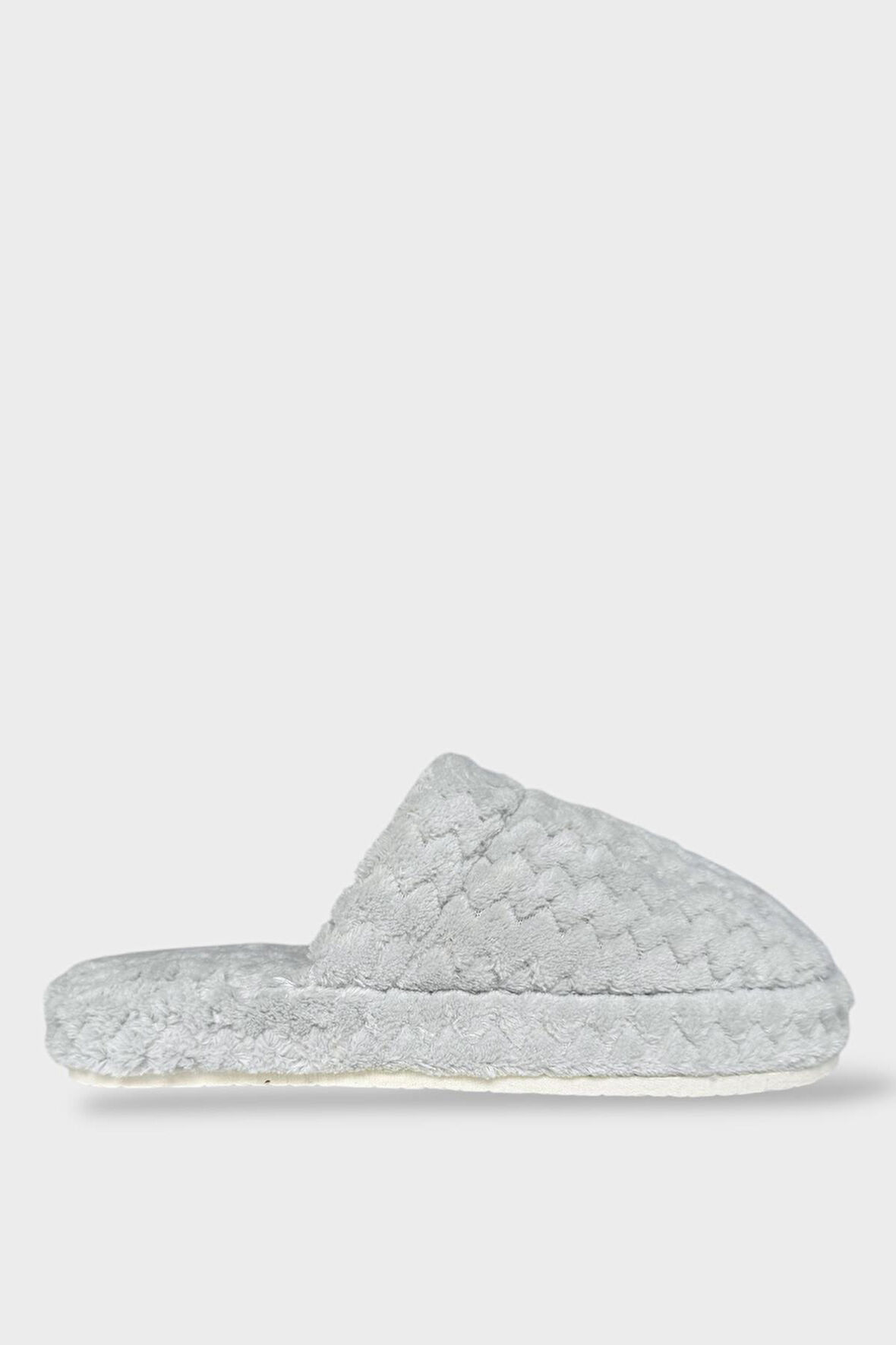 Kadın Zikzak Desen İçi Kürklü Kaymaz Taban Ev Terliği GRİ