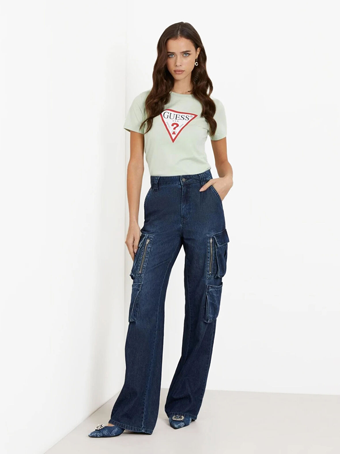 Kadın Üçgen Logolu T-shirt-Yeşil | L