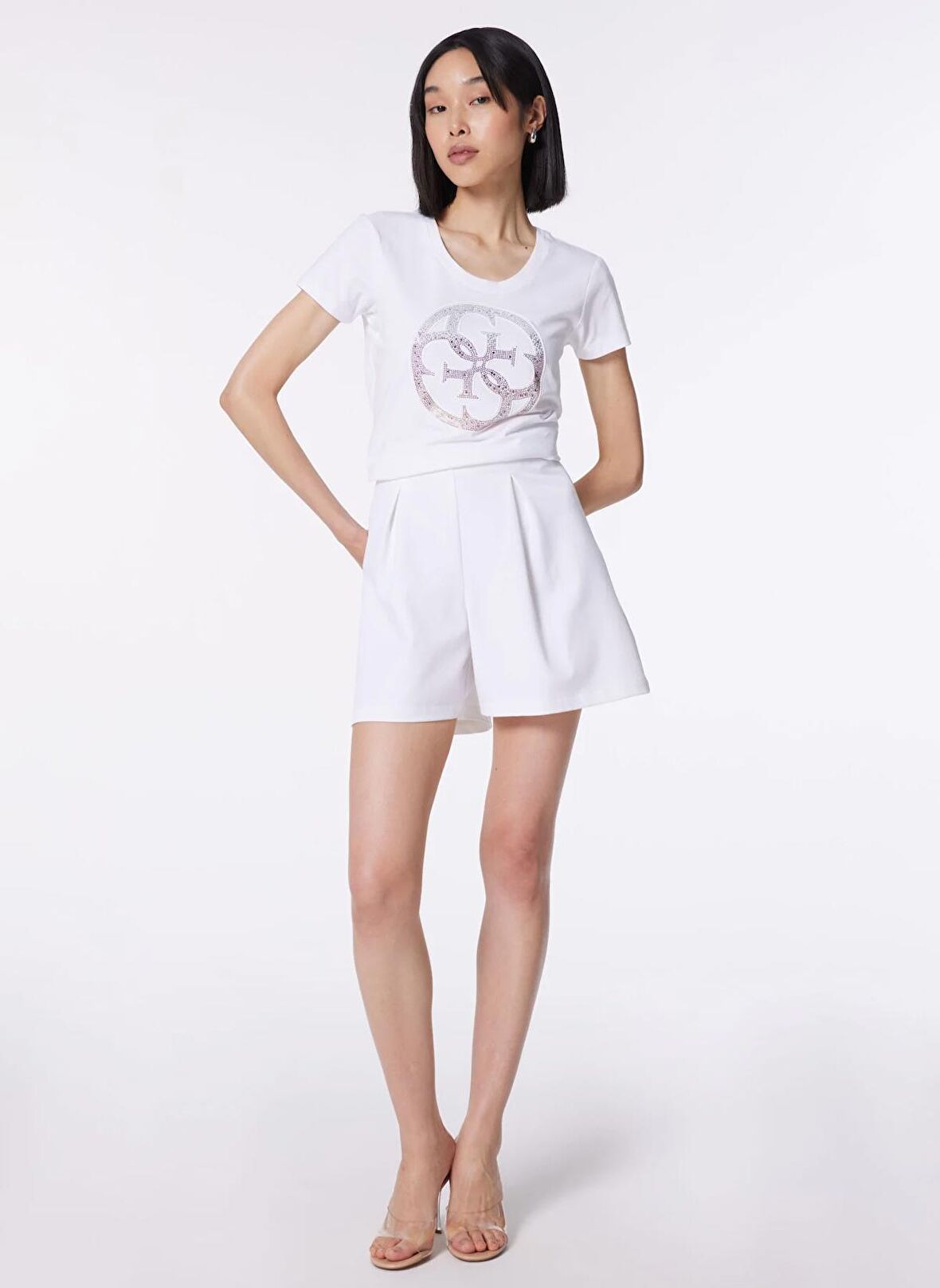 Guess Bisiklet Yaka Beyaz Kadın T-Shirt W4GI29J1314-G011