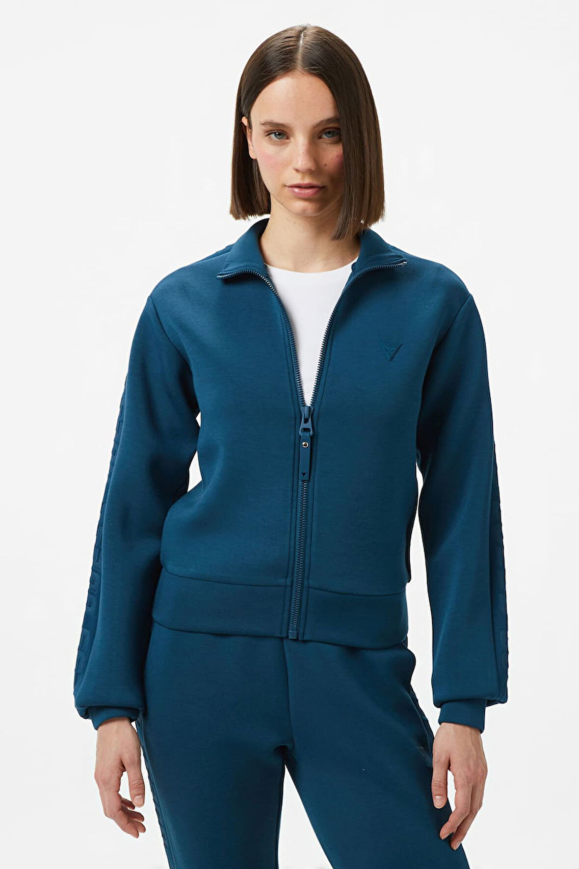 Kadın Kabartma Desenli Scuba Sweatshirt - Petrol Mavisi | XS