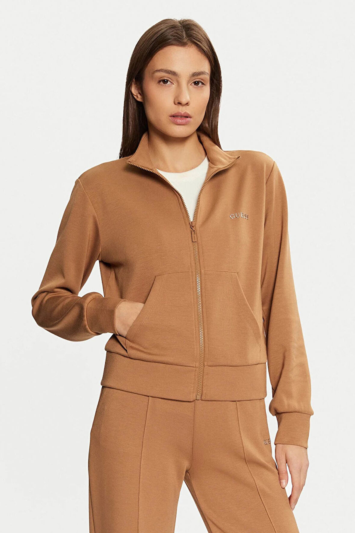 Kadın Gelsey Full Zip Logolu Sweatshirt - Camel | L