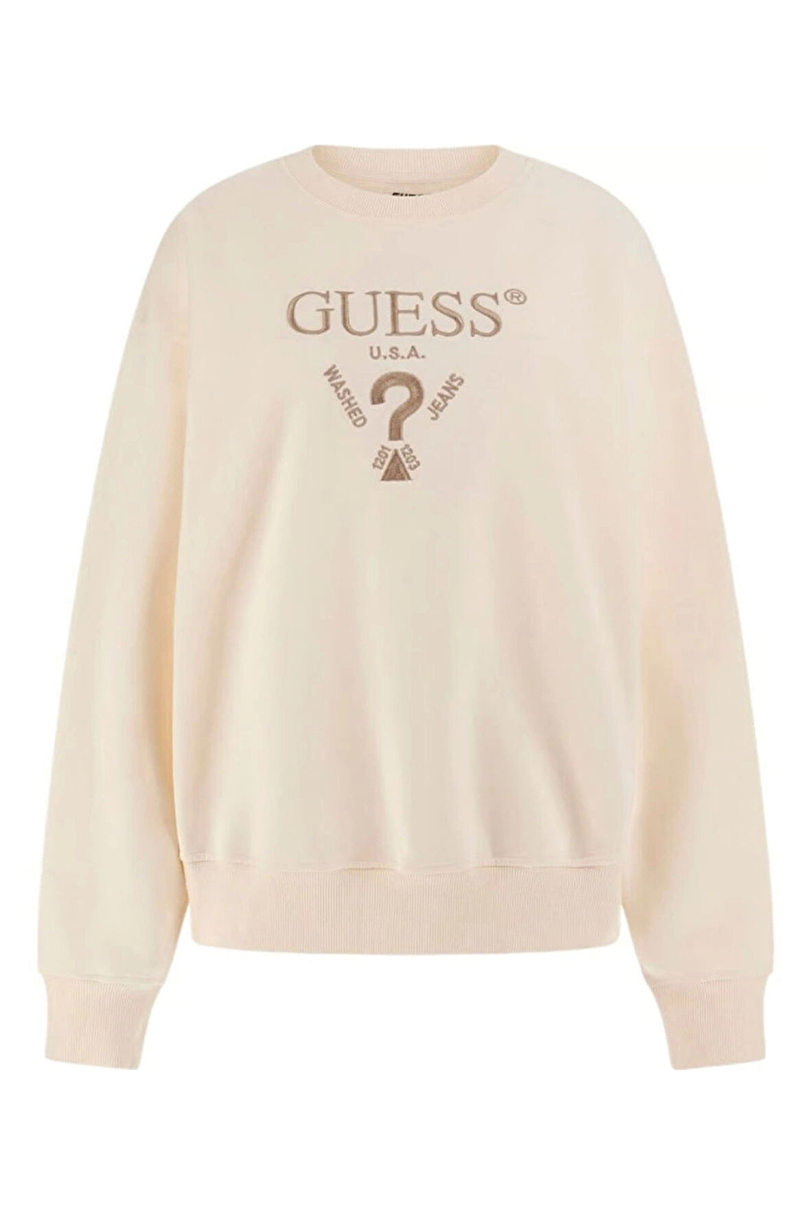 Guess Kadın Bej Logolu Sweatshirt
