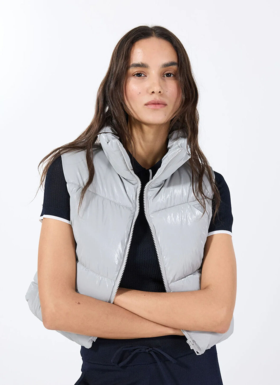 Guess V5RL00WGUJ0G9A9 CHRIS VEST Gri Standart Desenli Kadın Yelek