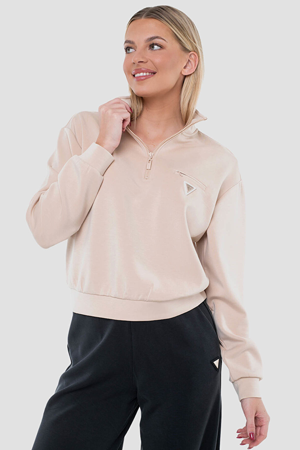 Kadın Rhinestones Jogger Eşofman Altı - Krem | S