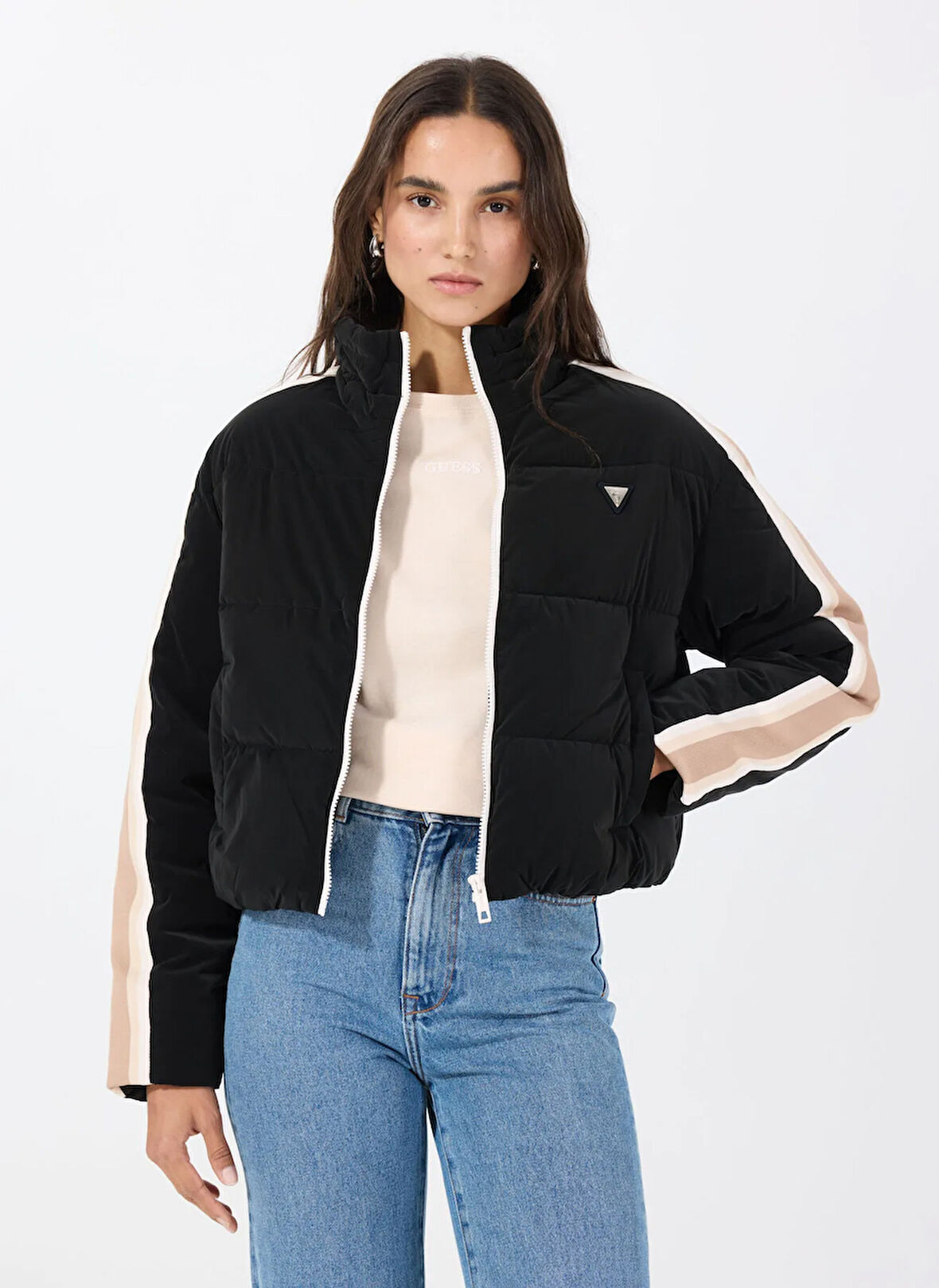 Guess V5RL04WGYC2JBLK JEAN PUFFER JACKET Siyah Desenli Mont
