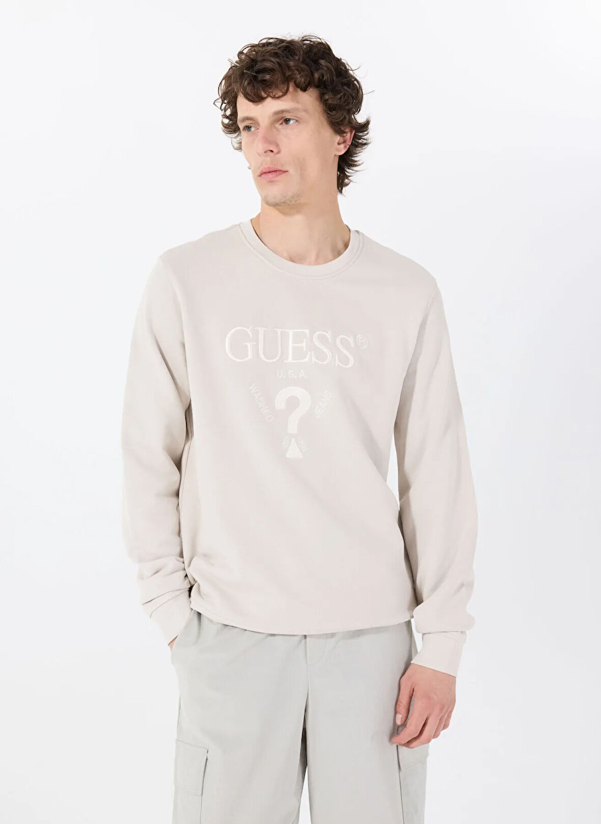 Guess Bisiklet Yaka Mavi Erkek Sweatshırt M5RQ08KCN01G9B8 BEAU CN SWEATSHIRT