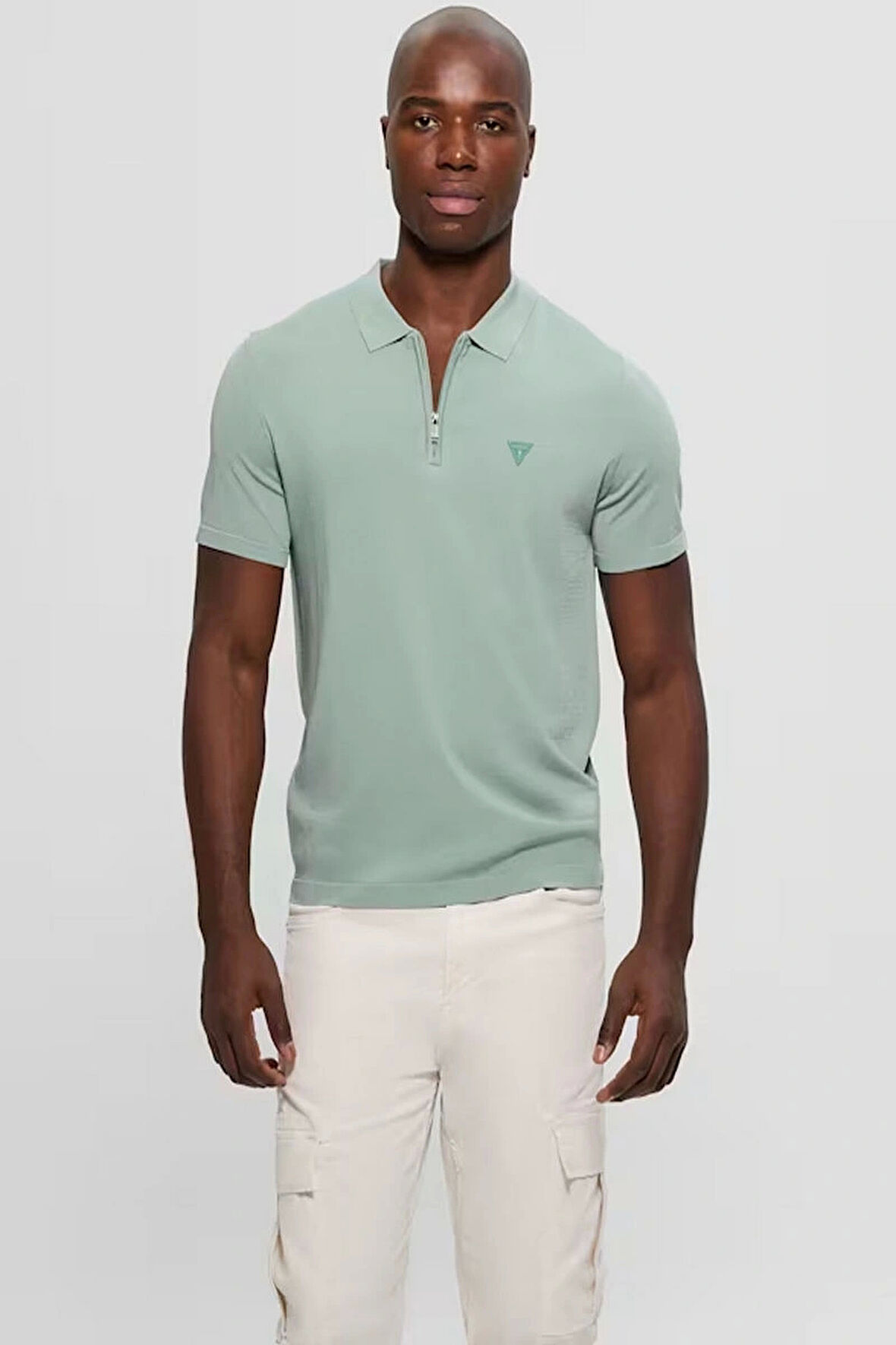 Guess Erkek Yeşil Dane Yarım Fermuarlı Triko
