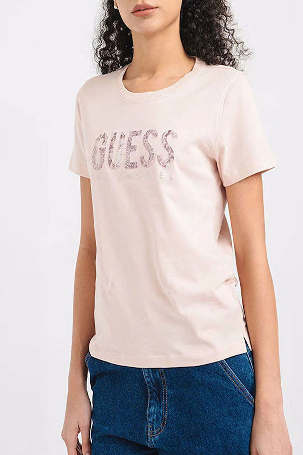 Guess Kadın Pembe Desenli T-Shirt