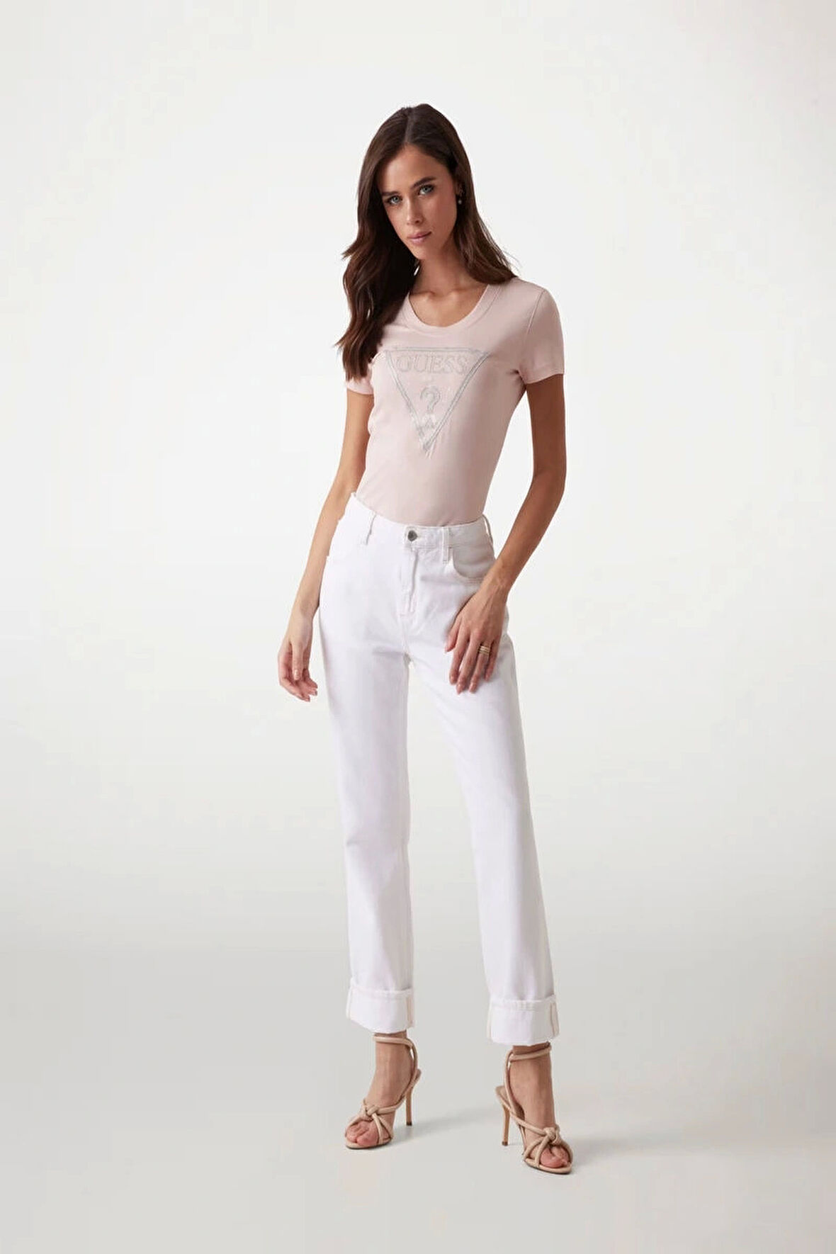 Guess Kadın Pembe Logolu T-Shirt
