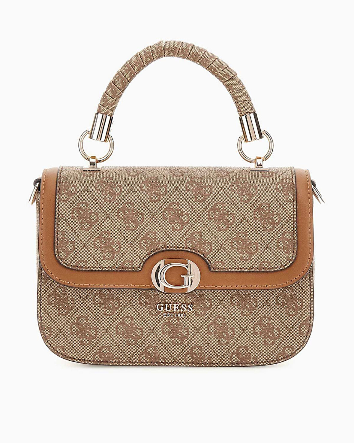 Guess Orlina Handle Flap Monogram Baskılı El Çantası