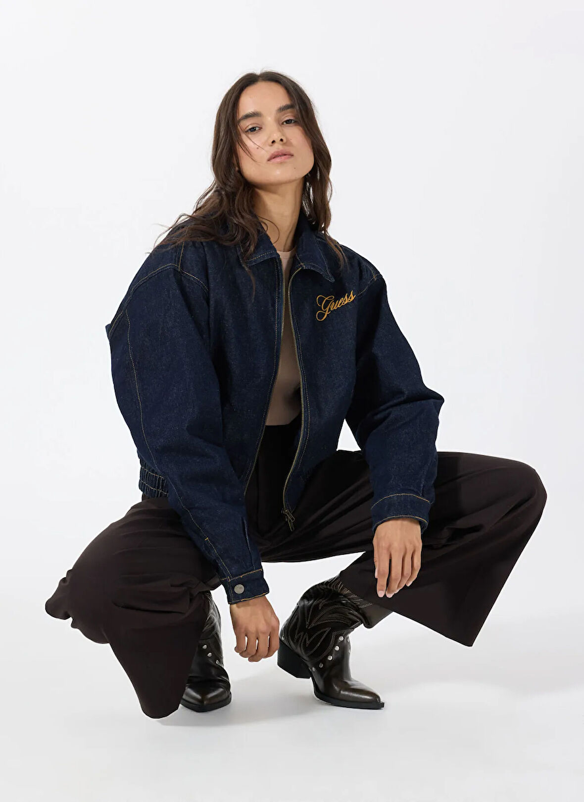 Guess Regular Fit Düz Lacivert Kadin Gömlek GO DENIM BOMBER - CO RUFUS RG INDIG