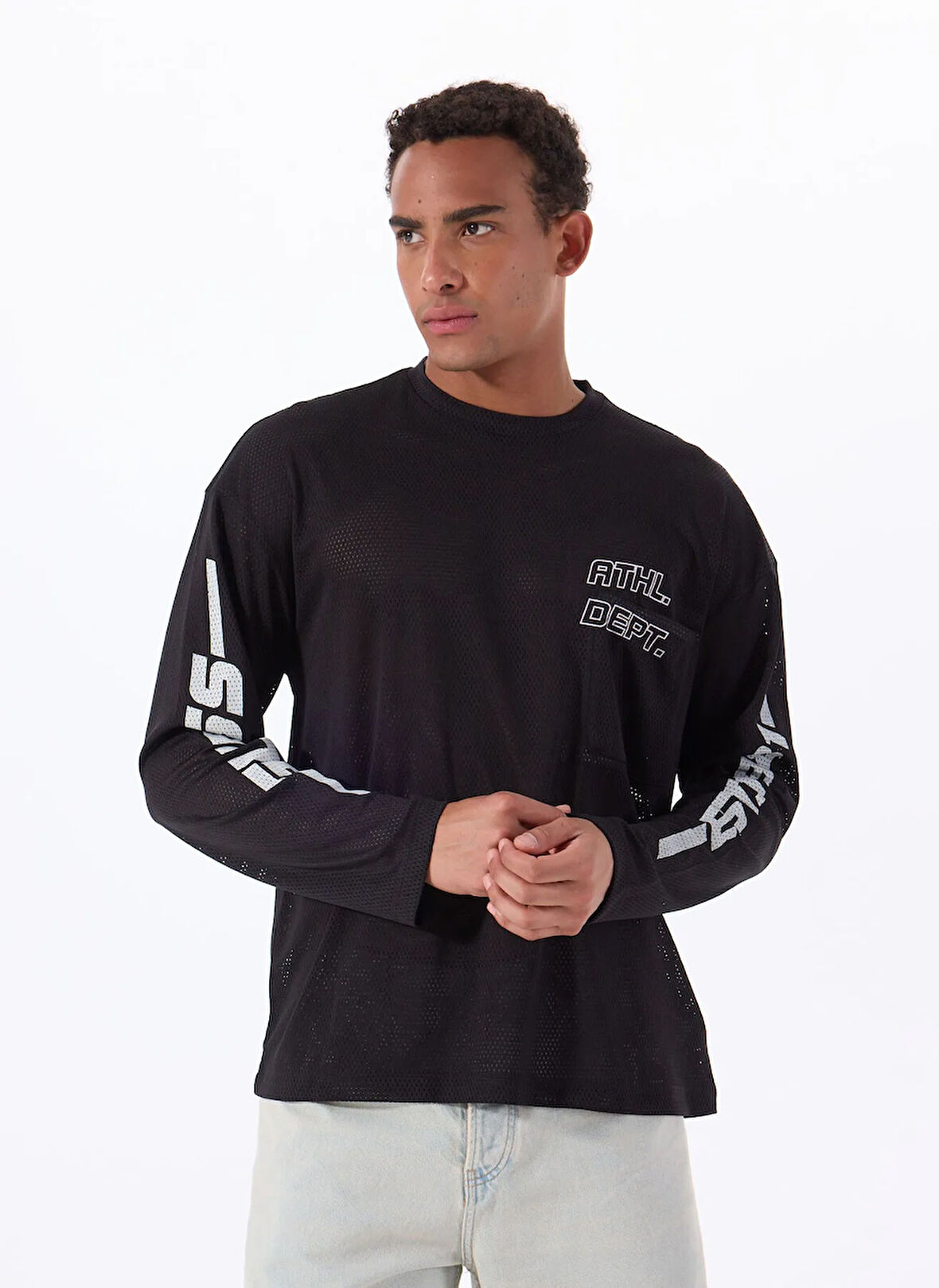Z5GI12KCR00JBLK SLUG CN LS T-SHIRT Siyah Yuvarlak Oversized Desenli Erkek T-Shirt