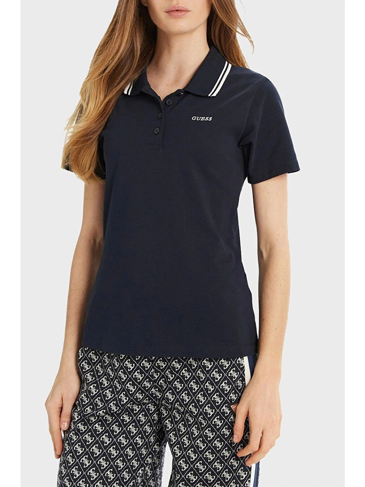 Guess Kadın Lacivert Amaryllis Polo Yaka Tişört