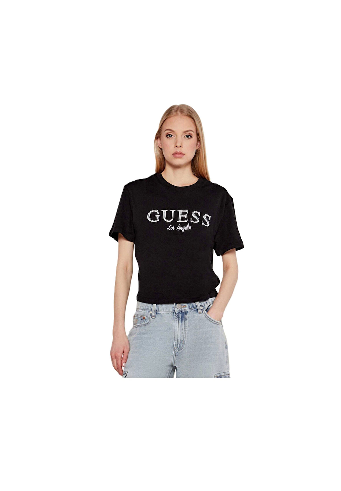 Guess Clematıs Crop Kımono Ss Tee Kadın Siyah T-Shirt V5GI09K9RM1-JBLK