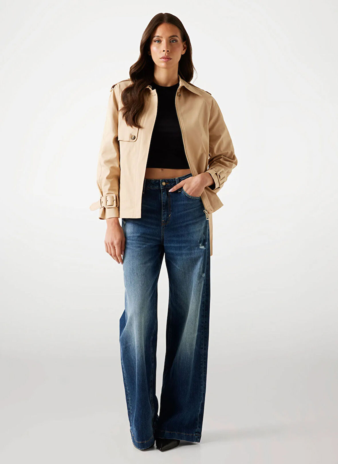 Guess Krem Kadın Trençkot Raphaelle Kadın Trençkot