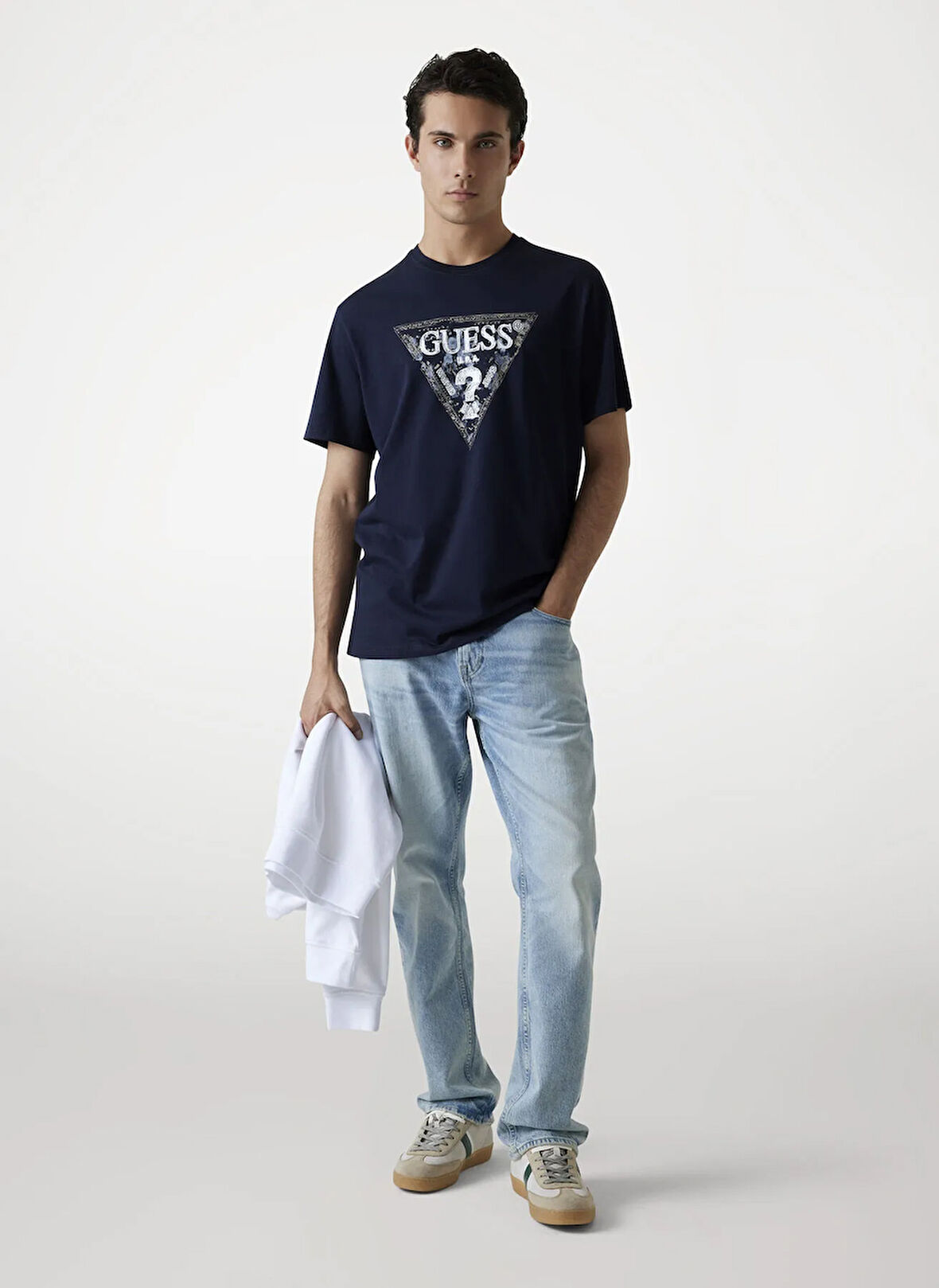 Guess Bisiklet Yaka Baskılı Lacivert Erkek T-Shirt M5YI15I3Z14-G7V2 Triangle Erkek Reg