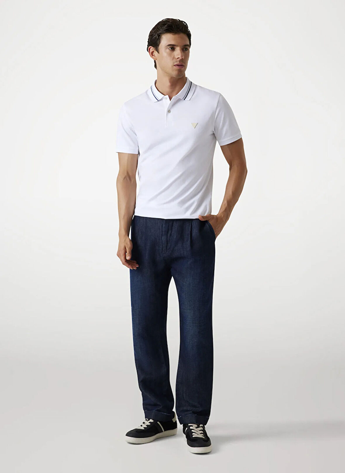 Guess Düz Beyaz Erkek Polo T-Shirt M5YP66J1314-G011 Nolan Erkek Slim F