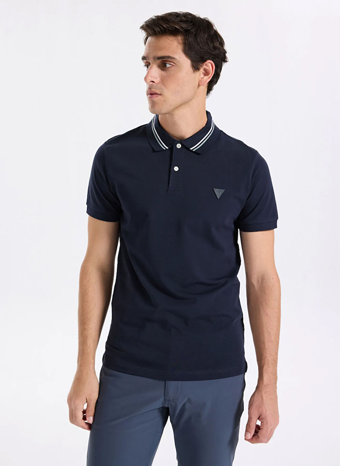 Guess Düz Lacivert Erkek Polo T-Shirt M5YP66J1314-G7V2 Nolan Erkek Slim F
