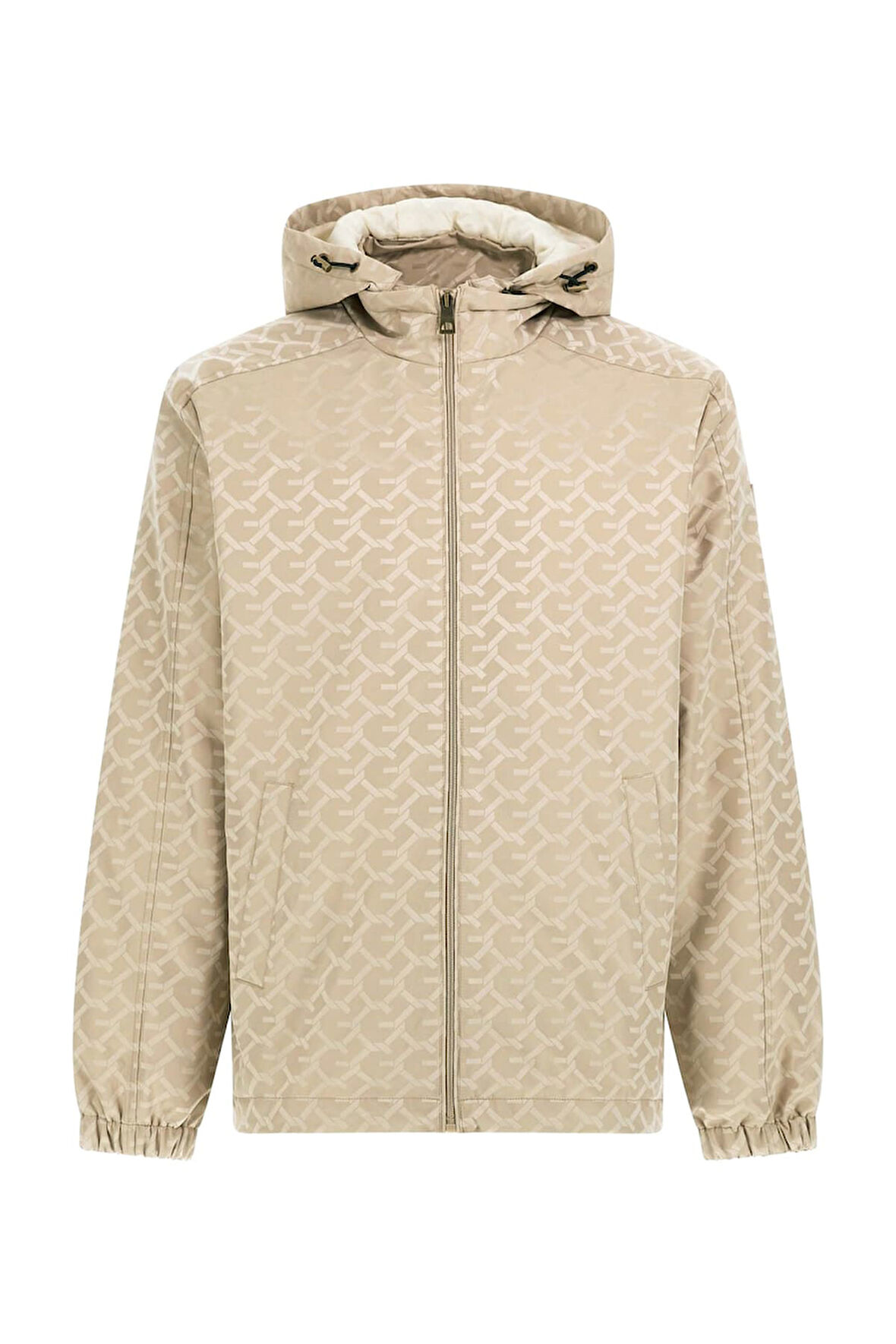 Erkek Kapüşonlu Monogram Desenli Rüzgarlık - Bej | M