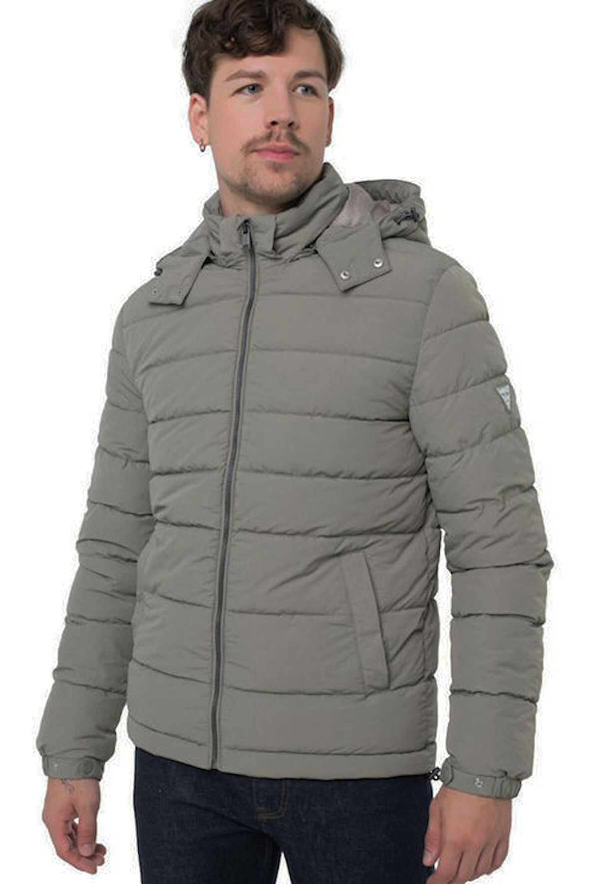 Erkek Light Kapüşonlu Şişme Mont - Haki | L