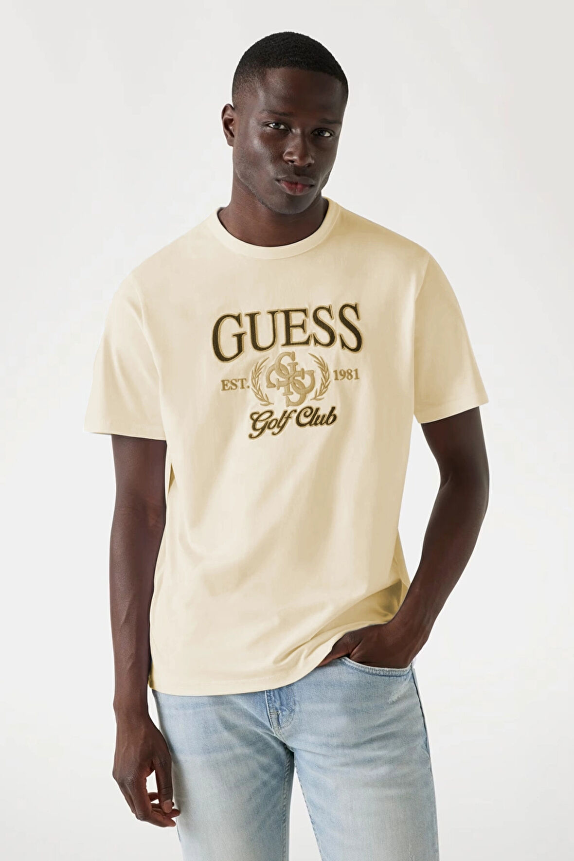 Guess Jersey Erkek Bej Regular Fit T-Shirt M5YI22K8FQ4-G1FE