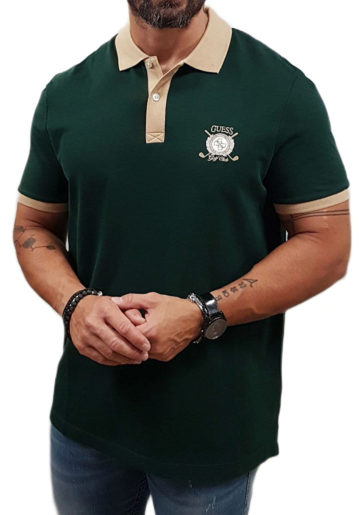 Guess Emblem Erkek Yeşil Regular Fit Polo T-Shirt M5YP03KCJV1-G8U1