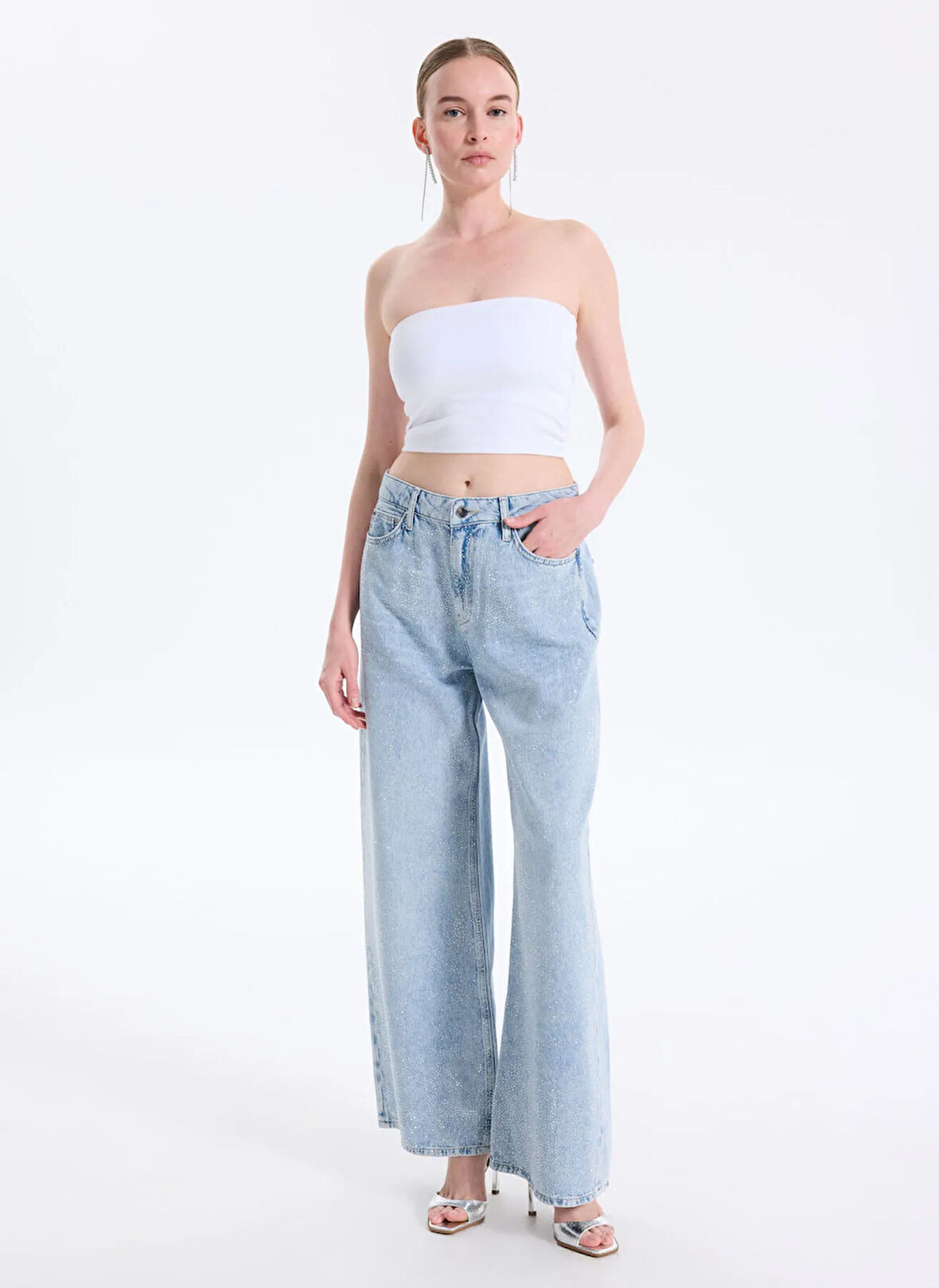 Guess Yüksek Bel Düz Paça Relaxed Mavi Kadın Denim Pantolon Bellflower Kadın Relaxed Fit Jean