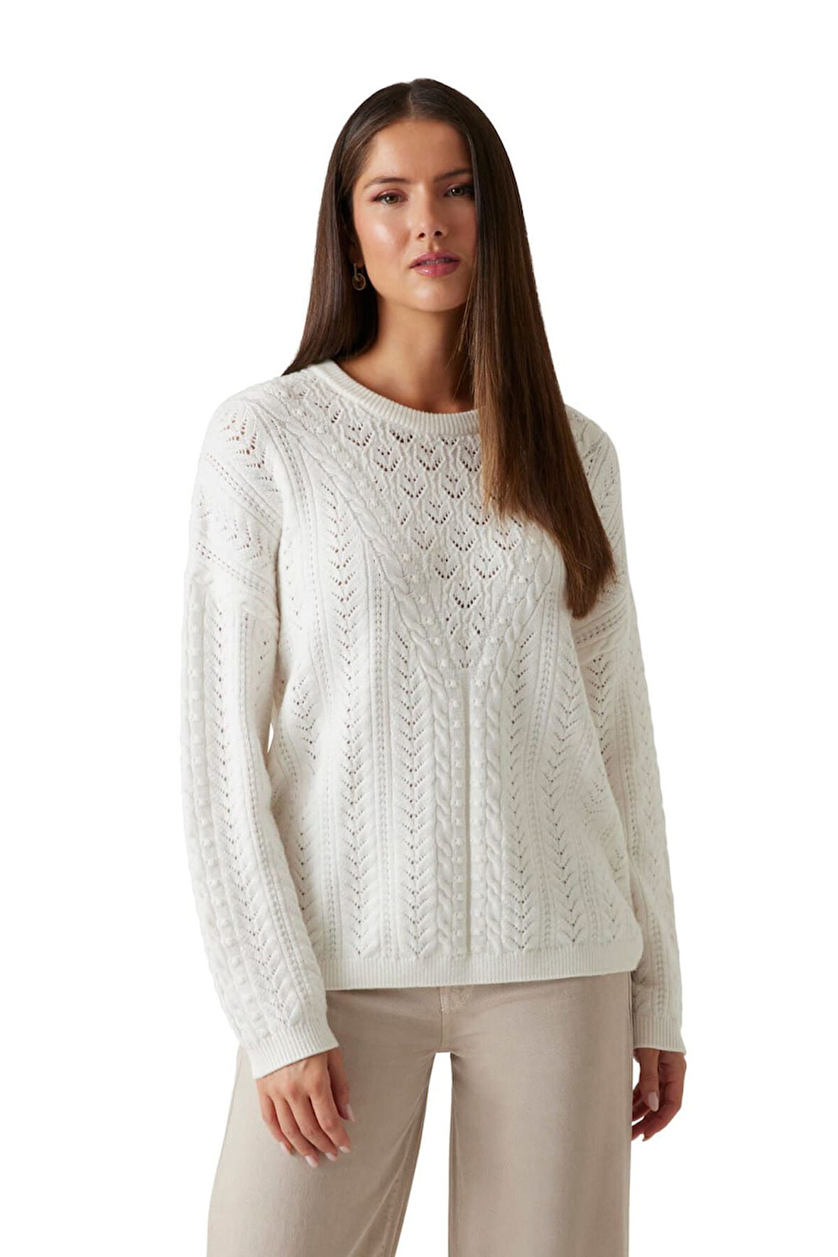 Kadın Sylvie Örgü Detaylı Triko - Beyaz | XS