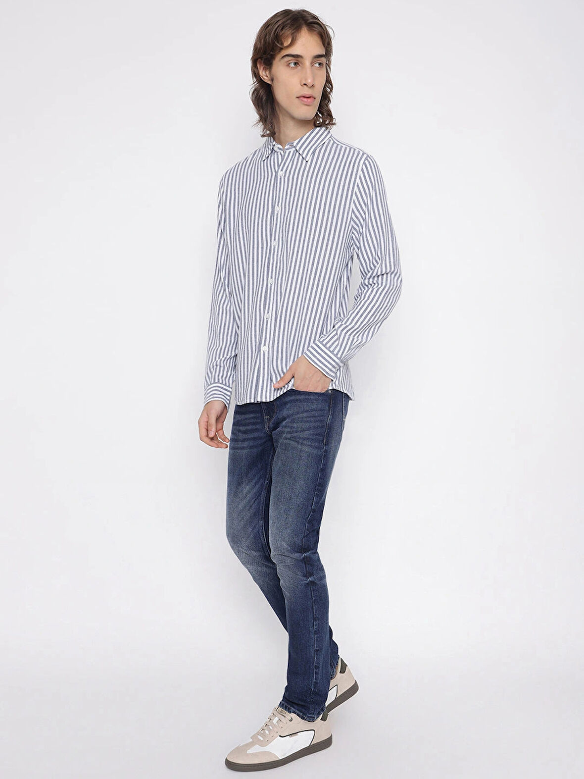 Guess Parker Erkek Mavi Keten Karışımlı Gömlek M5YH16WHC20-F7IX