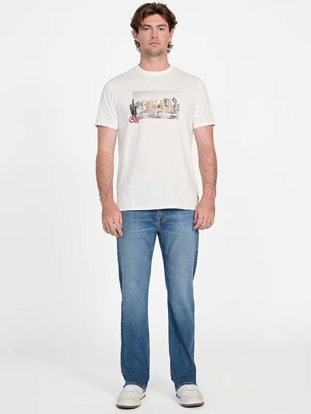 Guess Cactus Erkek Beyaz Regular Fit T-Shirt M5YI45KBW41-G018