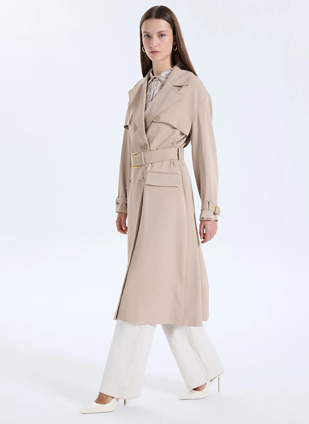 Guess Bej Kadın Kaban Nina Kadın Yün Karışımlı Kaban