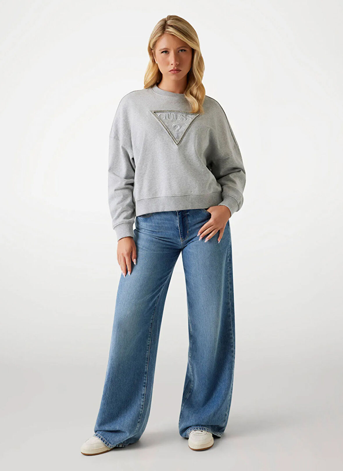 Guess Yuvarlak Yaka Baskılı Gri Kadın Sweatshırt Rachele Kadın Sweatshirt