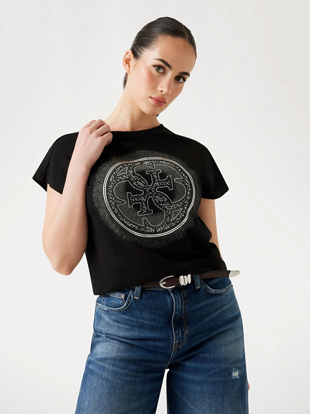 Guess Shaded Kadın Siyah Slim Fit T-Shirt W5YI14I3Z14-JBLK