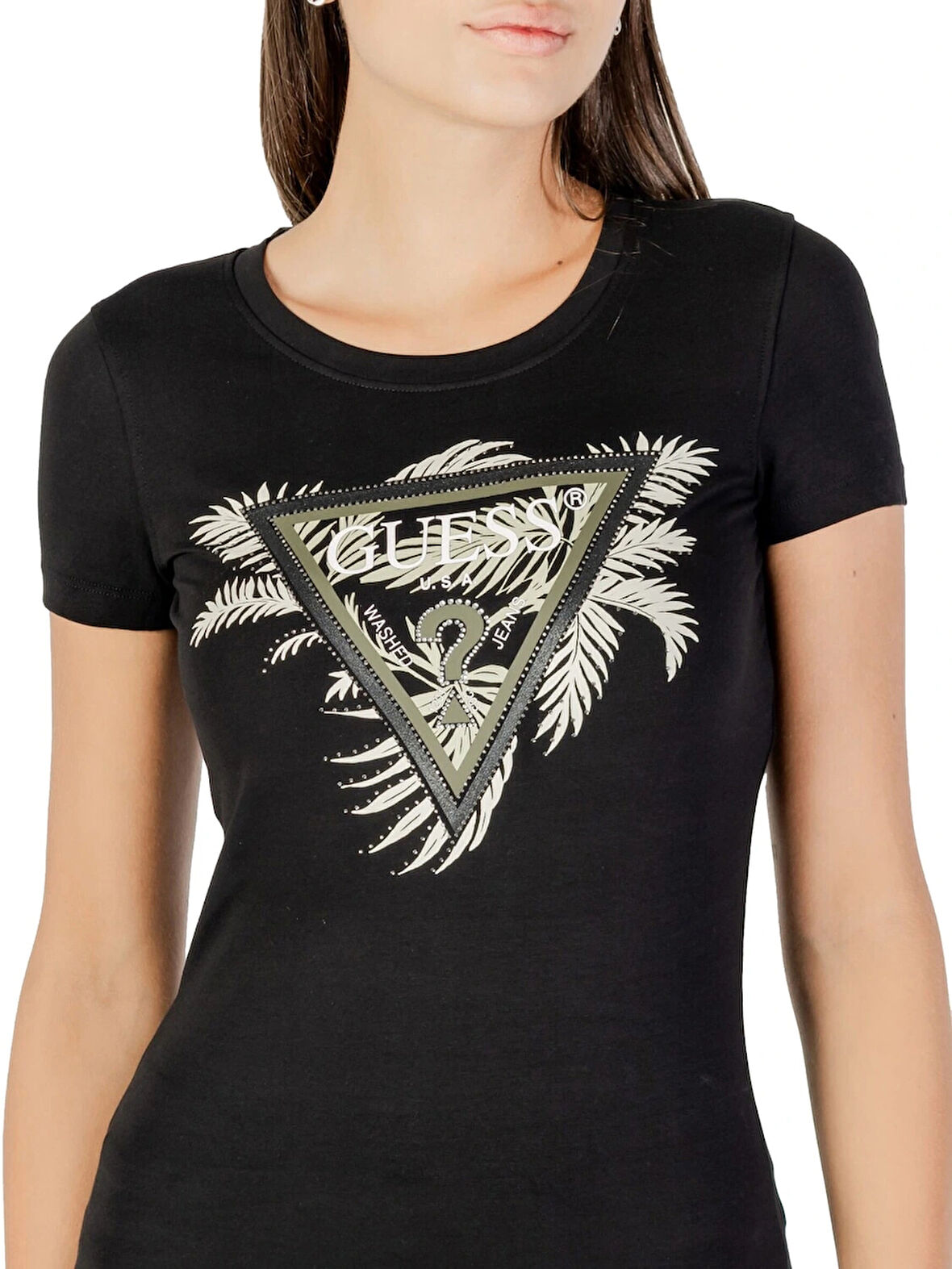 Guess Triangle Kadın Siyah Slim Fit T-Shirt W5YI13J1314-JBLK