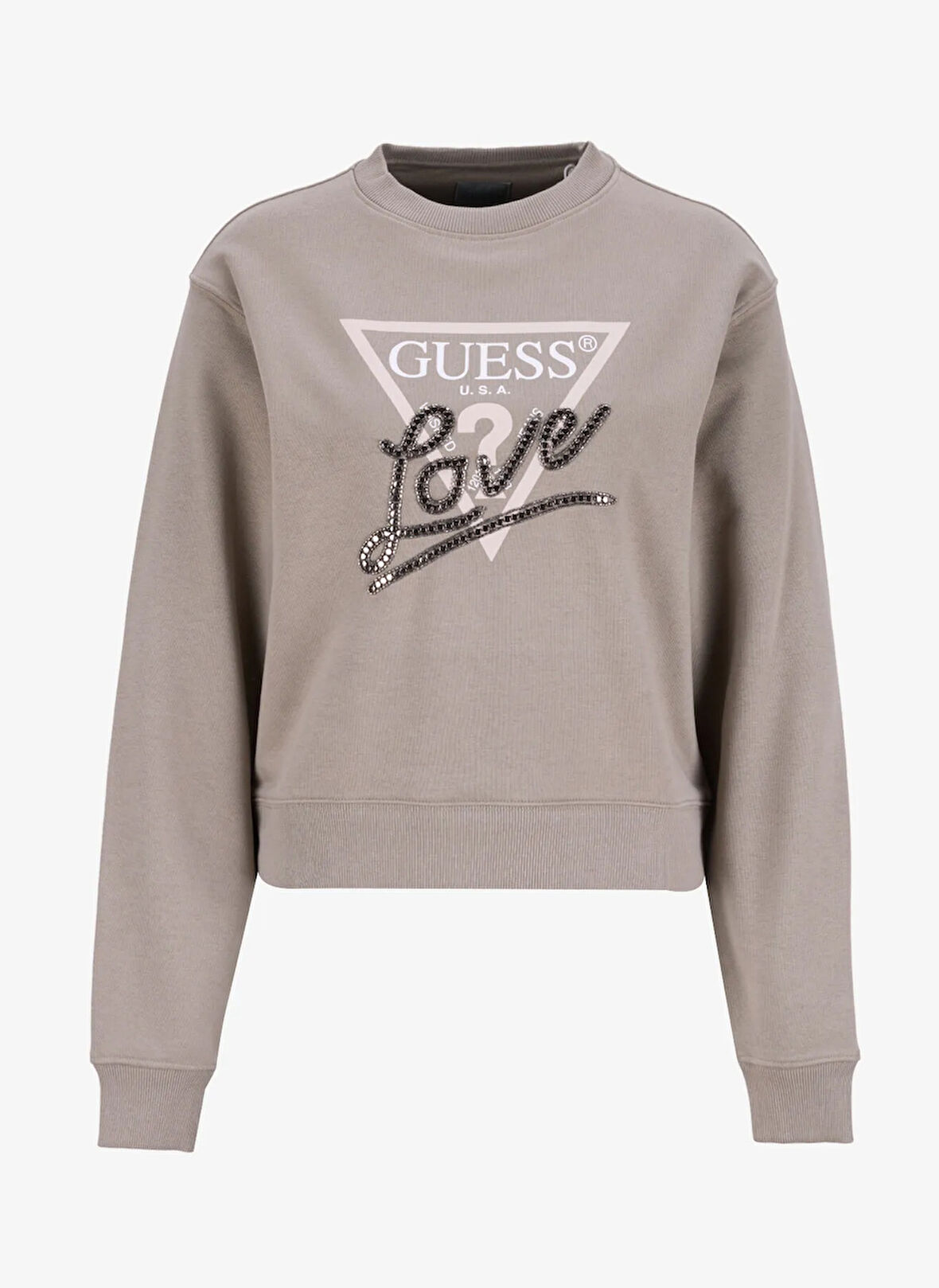 Guess Yuvarlak Yaka Baskılı Yeşil Kadın Sweatshırt Studded Kadın Sweatshirt