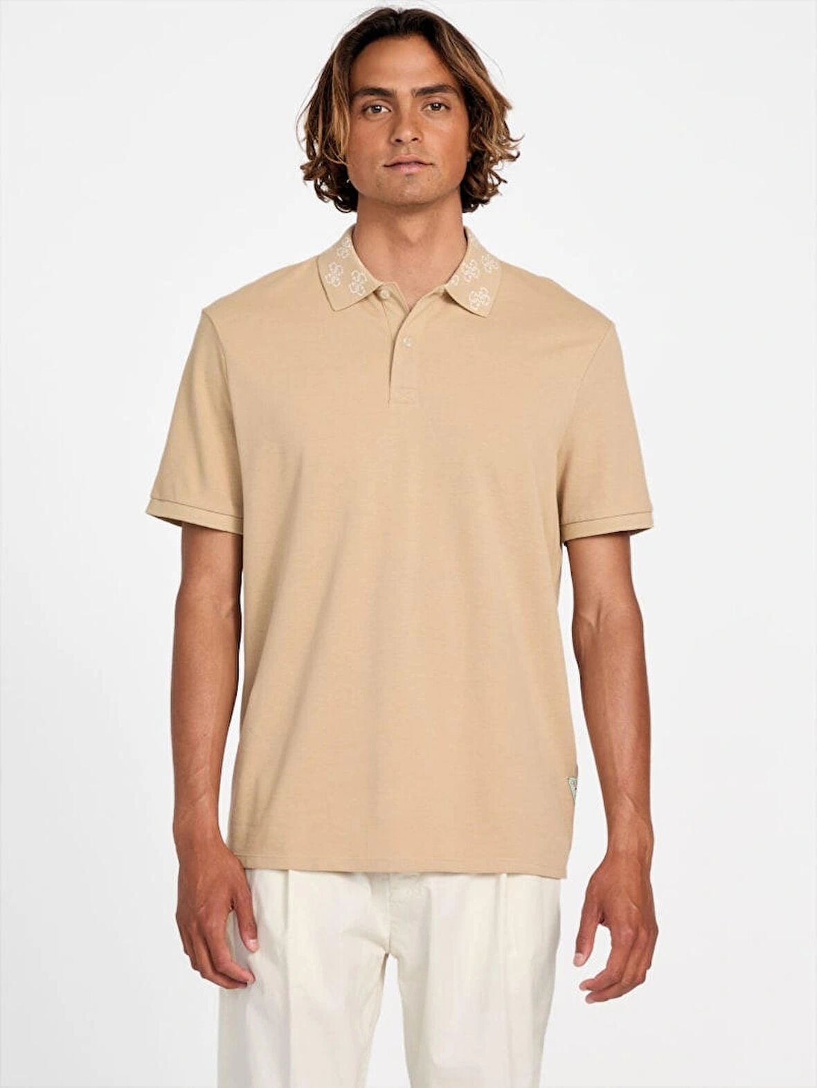 Guess Pique Erkek Bej Regular Fit Polo T-Shirt M5YP34KCJV1-G1FE