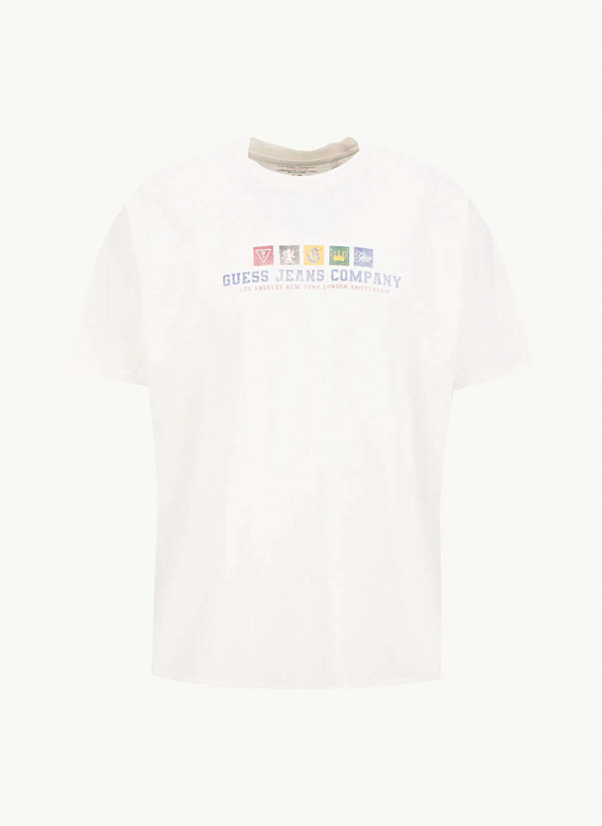 Guess Jeans Bisiklet Yaka Baskılı Ekru Erkek T-Shirt M5BI30K8FQ4-G054 Guess Jeans Erkek