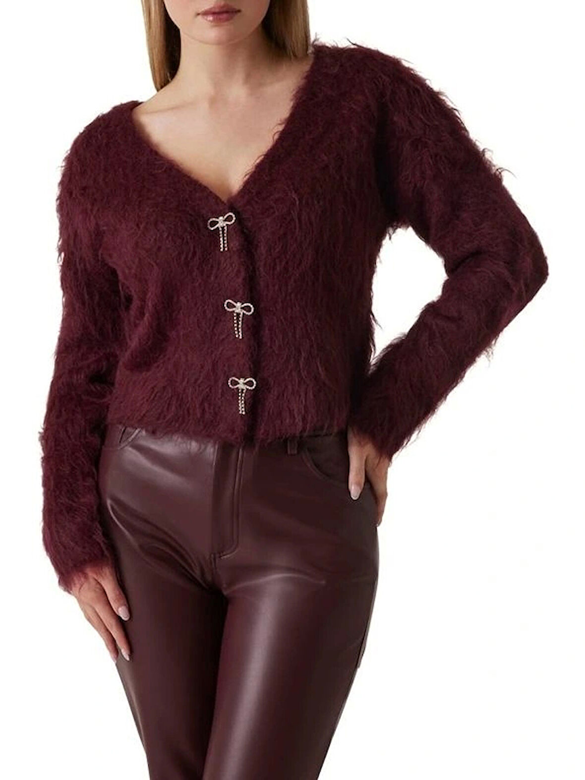 Guess Tomiko Kadın Kırmızı Yün Karışımlı Triko Hırka W5BR91Z3JI2-G596