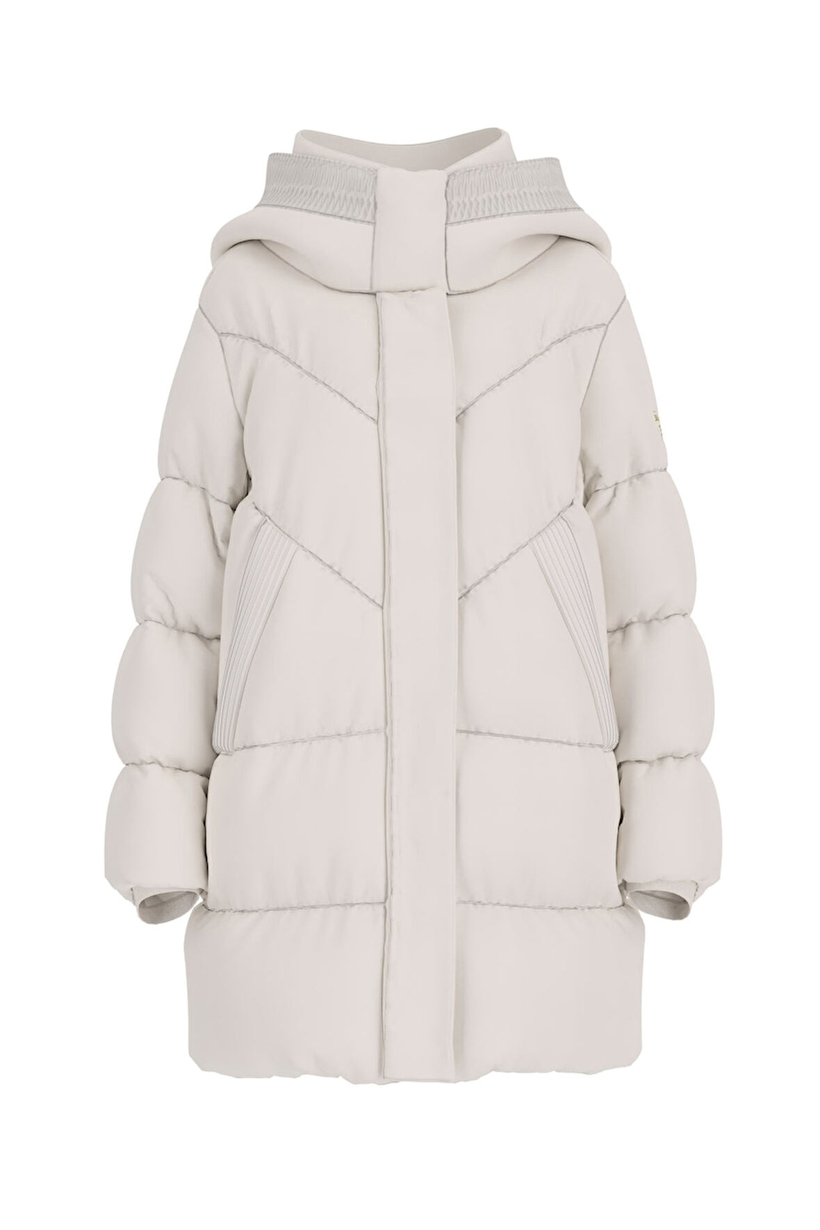 Kadın Eleonor Kapüşonlu Asimetrik Dikişli Uzun Şişme Mont - Beyaz | L